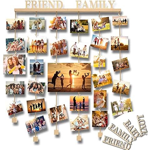 Uping Multi Photo Frames for Wall Photo Picture Frame Collage Artworks Prints Cards Holder Organizer DIY Wood Picture Frames Collage for Home Decoration (FRIEND BABY FAMILY LOVE frame) Cover