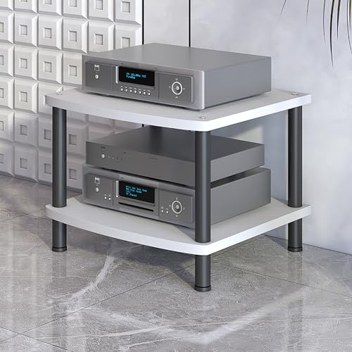 HONGKEFIT AV Media Stand Corner Shelf Stand Wooden Corner Shelves, Sturdy Audio Rack Stand Tower for Living, Gaming, Recording Room (Color : White, Size : 2-Layer)