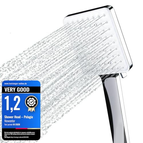 Newentor Shower Head [TESTSIEGER] High Pressure Shower Heads with 6 Modes Universal Water Saving Large Showerhead Silver