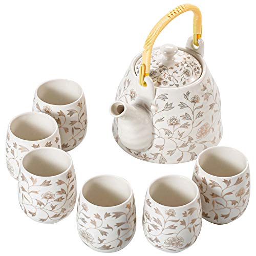 Set di tazzine da caffè in porcellana, set con piattino, set da tè in porcellana vintage Set da tè Kungfu for adulti con infusore e servizio da tè in ceramica cinese fatto a mano 1 teiera, 6 tazze da
