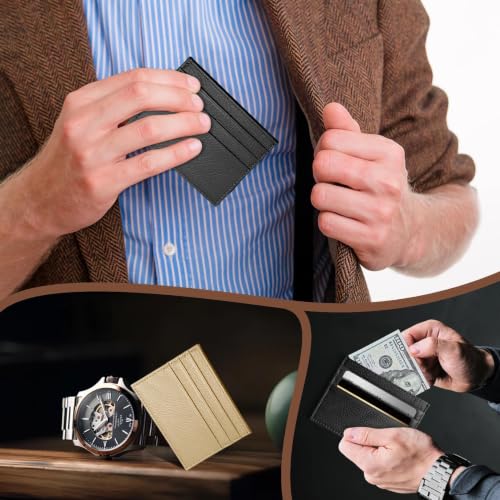 Image of Pack of 2, Genuine Leather Credit Card Holder, Small Wallet Black & Beige