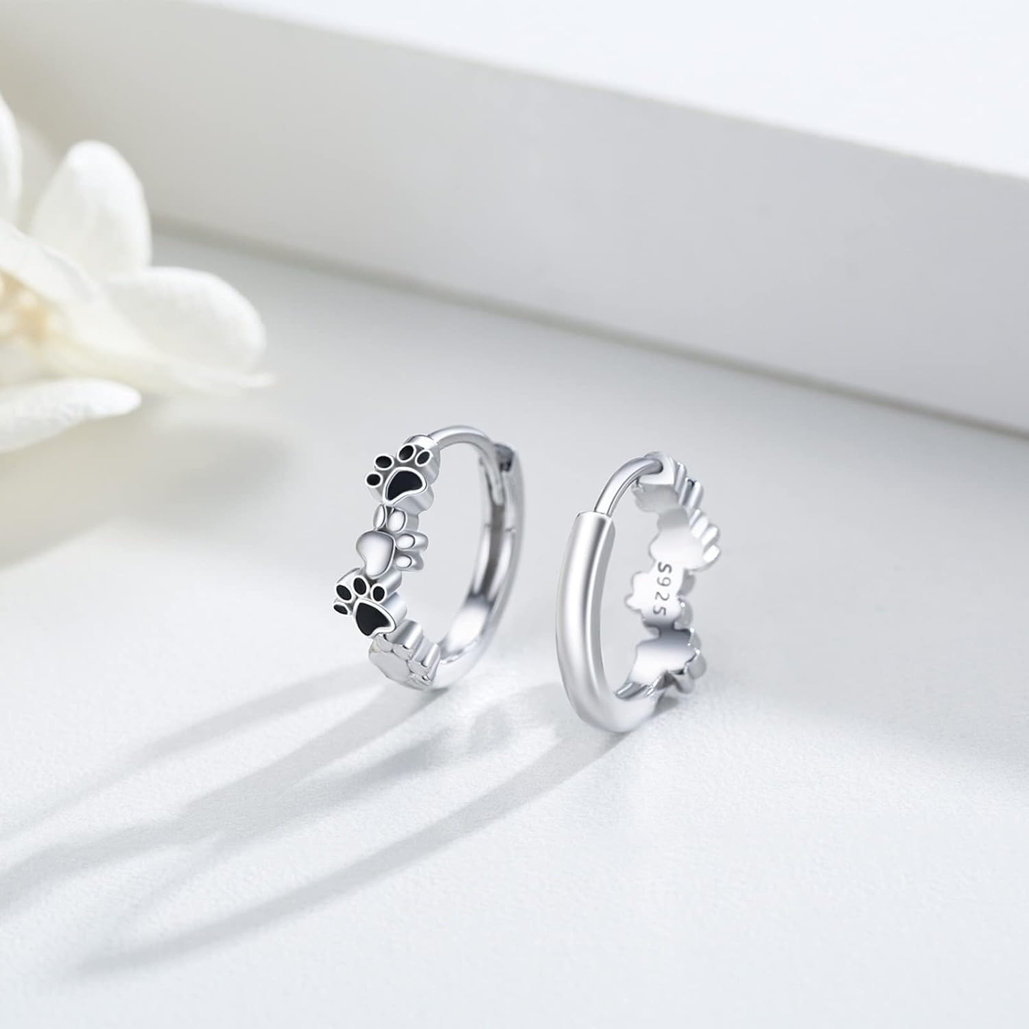 TUGHRA Dog Paw Print Hoop Earrings for Women, 925 Sterling Silver Small Huggie Earrings, Hypoallergenic Cartilage Earrings for Pet Lovers, Cute Animal Jewelry Gift for Dog Cat Owners Birthday