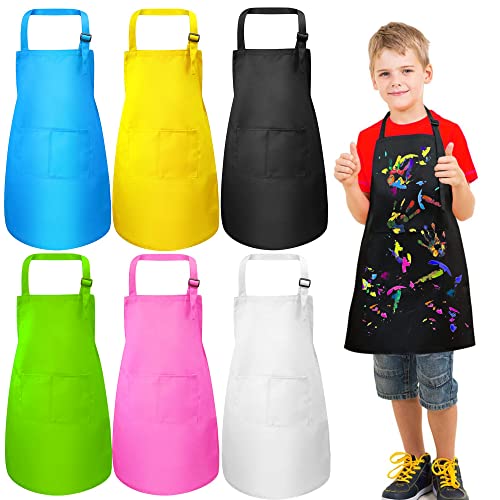 umboom 6 Stück Kinder Schürzen, Jungen Mädchen Malerei Schürze mit 2 Taschen, Schulschürzen für Kleinkind, Künstlerschürze zum Kochen, Malen, Backen, Basteln, Gärtnern