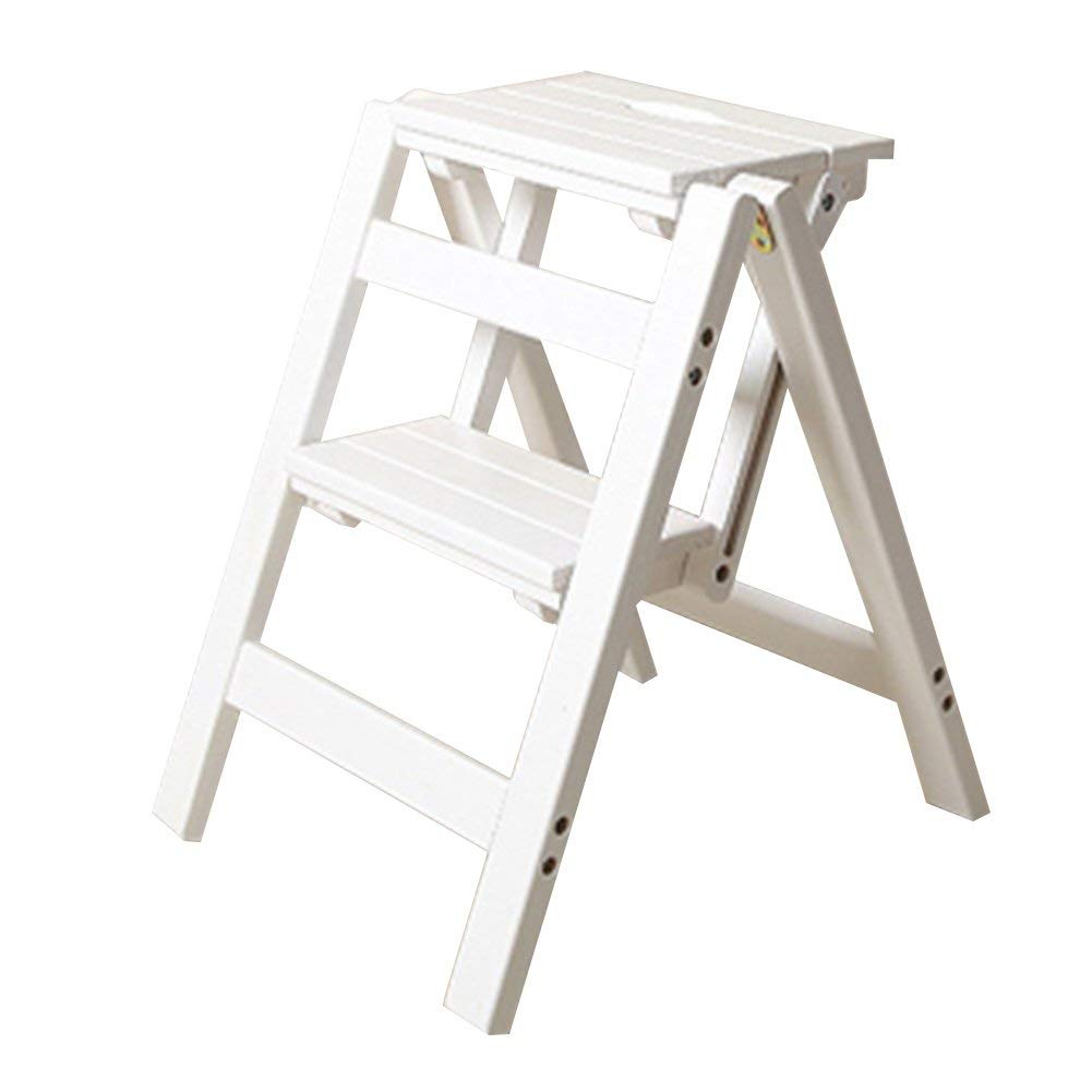 Escabeau 2 marches en bois massif blanc mazar pour la maison