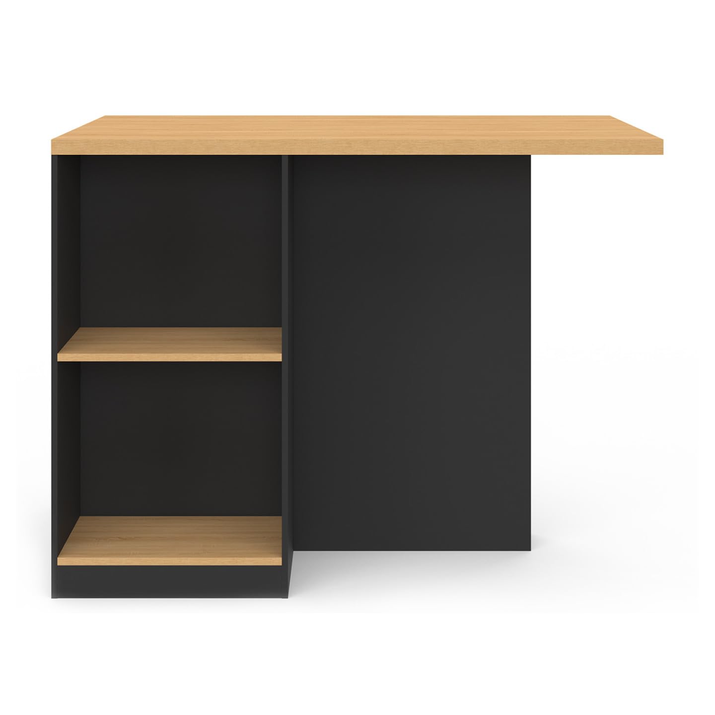 IDMarket - Ilot central TINO 120 cm avec range-bouteilles 4 personnes bois noir avec plan de travail façon hêtre