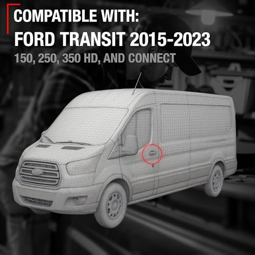 Image of T1A Exterior Rear Passenger Sliding Door Handle Replacement Upgraded Metal - Compatible with 2015-2023 Ford Transit - Textured Black, Plastic - OEM BK2Z-6126604-A, BK2Z-61218B08-A, 97699