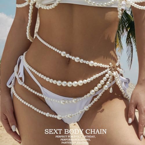 Florry Pearl Waist Chain Layered Beads Belly Chains Gold Pearl Chain Belts Body Jewelry for Women Bikini2