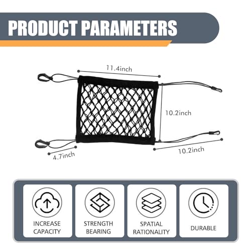 Image of 1 PC Car Back Seat Partition Storage Net, 10.2 inch x 11.4 inch Double Layer Coarse Net Stretchable Vehicle Space Divider with Lanyard, Anti-Fall Car Pet Barrier Net Accessory, for Cars (Black)