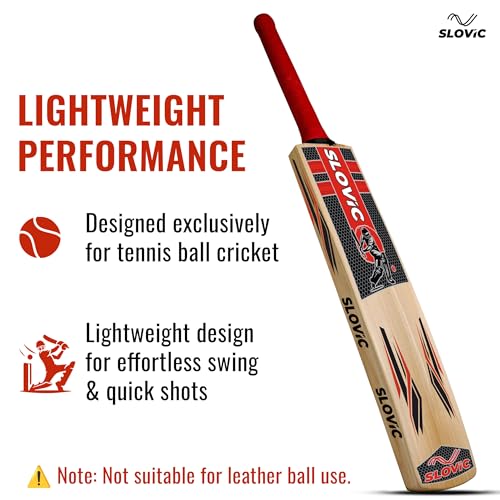 Image of Slovic Cricket Bat [Size 8] | Full Size Wooden Tennis Bat for Cricket | Poplar Willow Cricket Bats for Kids & Adults | Ideal for Indoor & Outdoor | Lightweight Bats Practice for Cricket kit