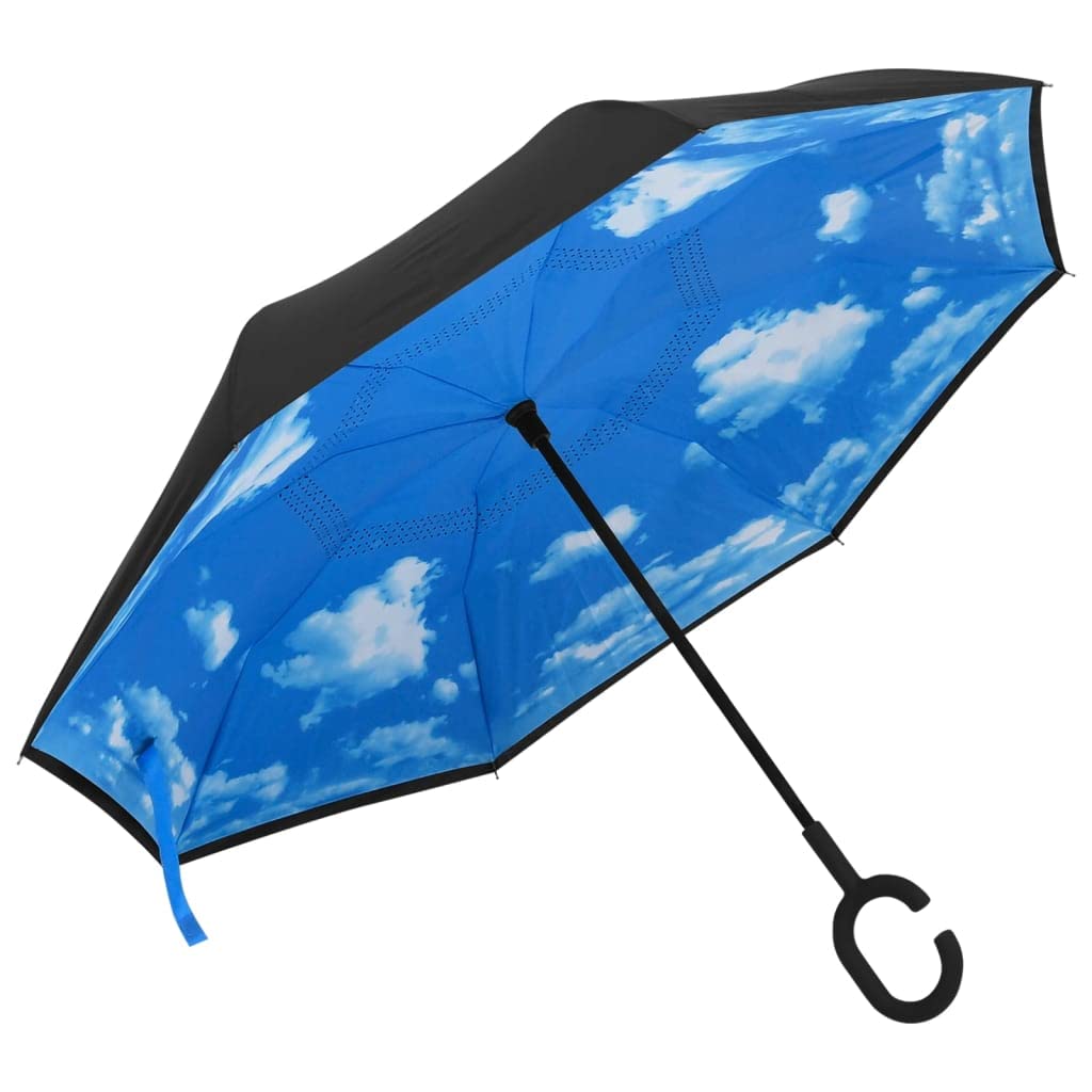 vidaXL Umbrella C-handle Outdoor Patio Rainy Day Accessories Equipment Stick Handle Rain Walking Umbrella Water-Resistant Durable Black