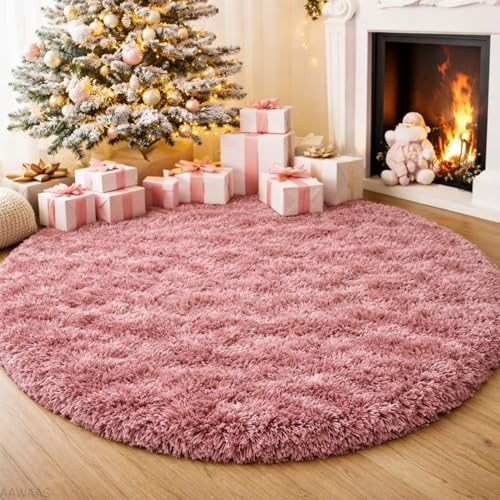 Image of Premium Polyester Shaggy Round Rug - Ultra Soft Fluffy Circle Carpet for Bedroom, Living Room, Kids Room, Anti-Skid Plush Floor Rug - (Pink, 8 feet|240cm)