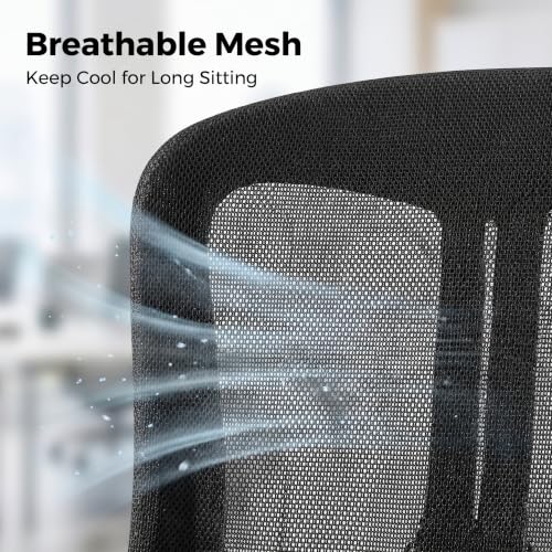 Image of Comfy Office Chair, Adjustable Lumbar Support Desk Chair, Black | Ergonomic Office Chair with Flip-up Armrests, 400LBS Capacity Breathable Mesh Computer Chair for Home Offices, Study, Gaming