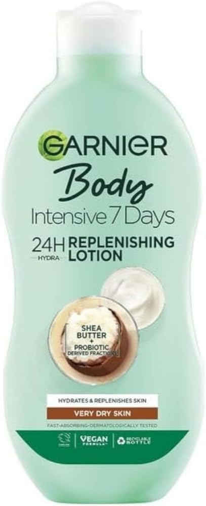Garnier Intensive 7 Days Shea Butter & Probiotic Extract Body Lotion 400ml, Ultra Replenishing Soothing Moisturiser, Up to 7 Days Hydration, For Very Dry Skin, Fast Absorbing & Non Greasy