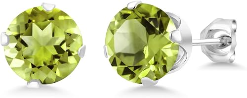 Aretes de plata de ley con piedras preciosa de peridoto verde de 1 quilates y 14 para mujer Aretes de plata de ley con piedras preciosa de peridoto verde de 1 quilates y 14 para mujer