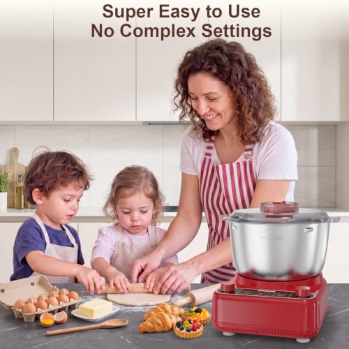 Image of Electric Dough Maker with Ferment Function, 6.5QT Stand Dough Mixer, Dough Kneading Machine with 304 Stainless Steel Bowl, Removable Lid & Knob Control, Ideal for Bread, Pizza, Pasta - Empire Red