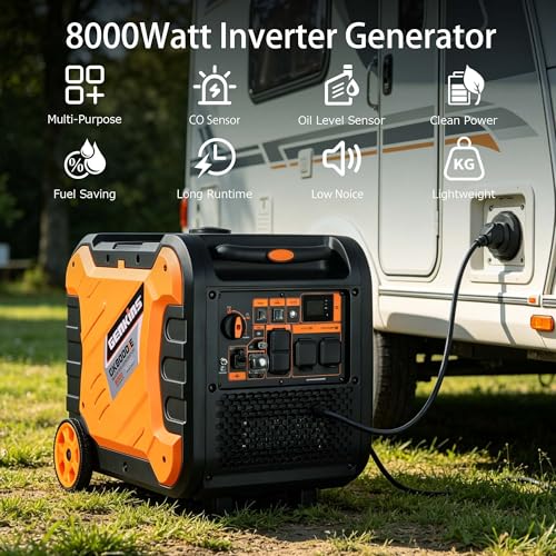 Image of Genkins 8000W Inverter Generator Outdoor Portable Generators Gas Powered Super Quiet with Electric Start Ideal for Home Backup, RV, Camping, Travel