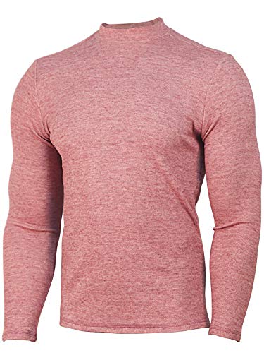 Long Sleeve Undershirt Men Thermal Fleece Base Layer Mens Mock Neck Shirts(XL,Heather Maroon)