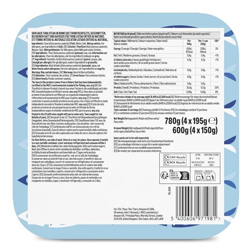 by Amazon Thunfischfilets, geschnitten, in eigenem Saft und Aufguss, 195g, 4er-Pack