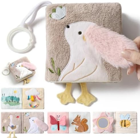 let's make Baby Sensorisches Stoffbuch Baby Spielzeug ab 0 3 6 12 Monate - Interaktive Fühlbuch Knisterbuch mit Spiegel Rassel, Kinderwagenspielzeug Baby Geschenk Junge Mädchen (Ka