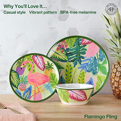 Fitz & Floyd Flamingo Fling Melamine Outdoor 12 Piece Dinnerware Set, Service For 4, Multicolor #TOP2