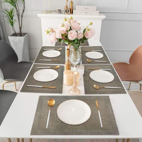 Image of Amazon Brand - Umi PVC Vinyl Box Design Placemat ST0000434 - Heat Resistant, Wipe Clean, Anti-Skid Table Mats for Dining Table, KitchenHome Decor (30x45 CM Brown Set of 6)