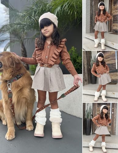 Image of Arshiner Girls Cardigan Sweaters Ruffle School Uniform Sweater V Neck Button Front Outerwear 4-13 Years