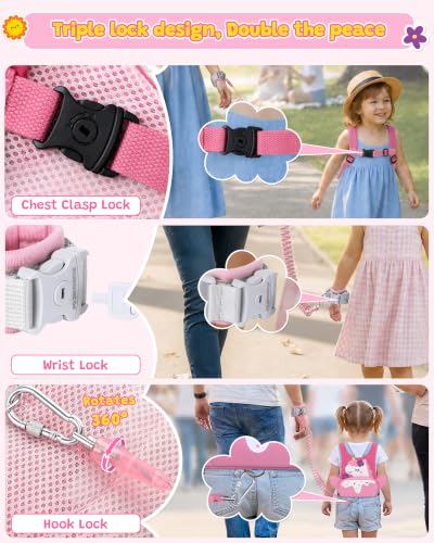 Image of Dr.meter 3 in 1 Toddler Harness Leash with Key Lock for Girls Cute Unicorn | Kids Safety Harness Tether + 8.2ft Anti Lost Wrist Link Child Protective Leashes While Walking Keep Kids Close