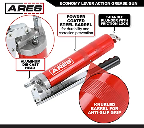 Ares 53012 - Lever Action Grease Gun - 400Cc Bulk And 14 Ounce Cartridge Loading - 4500 Psi Working Pressure Rating - 18-Inch Flex Hose And 6-Inch Offset Extension #TOP2