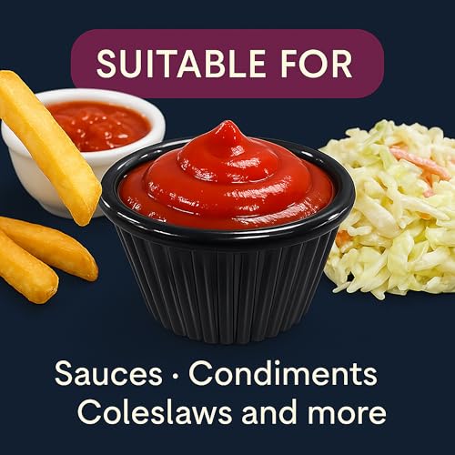 Chabrias Pack of 24 Fluted Traditional Ramekins Condiment Pots, Sauce Ramekins, Dip Bowls, Tough Plastic Sauce Pots, Made in England (Black 1.5oz) - Image 5