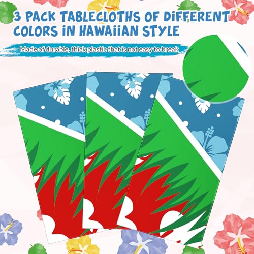 Image of Oudain 3 Sheets Hawaii Hibiscus and Tropical Leaves Tablecloth Birthday Party Decorations Blue Alien Cartoon Table Covers for Birthday Party Supplies