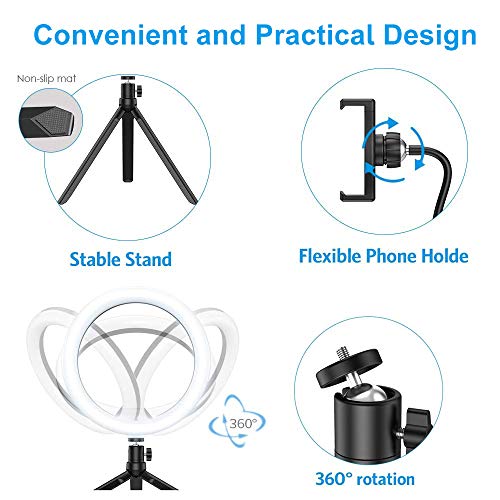 EasyULT Selfie Ringleuchte Stativ mit Fernbedienung, LED Selfie Ringlicht, Tischringlicht mit 3 Lichtmodi + 10… – Bild 7