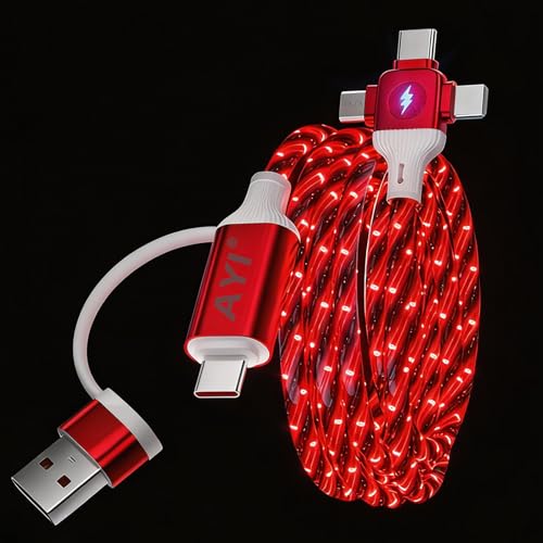 Image of AYI Red Starry Sky USB Charging Cable Cross Edition, 6-in-1 Multi Charger Cord 39in, Glowing LED Data Sync Wire, Tangle-Free PVC, Smart Trickle Charge Chip, Compatible with Virtually All Devices.