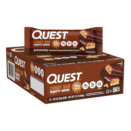 Quest Nutrition Protein Bar, Peanutty Caramel Flavor, 15g Protein, 2g Sugar, Low Sugar, Gluten Free,...