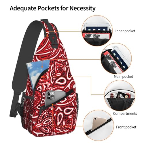 Casual Sling Backpack for Men for Paisley Bandana Red Crossbody Backpack, Unbalance Gym Bag Travel Bag Outdoor Hiking Daypack4