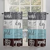 Laundry Curtains Kitchen Tier Window Treatment 45 Inch Length Laundry Colorful Wooden Grain Rod Pock