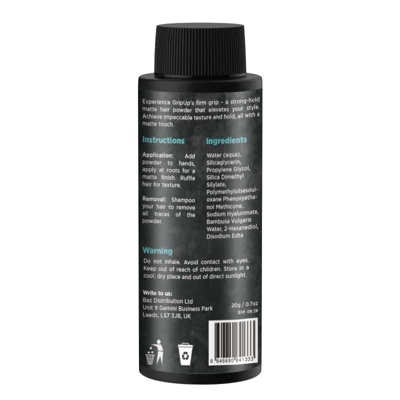 GripUp Hair Styling Powder - Professional Matte Finish, Confidence Boost - 20g - Scentless, White, 20 g (Pack of 1) - Image 3