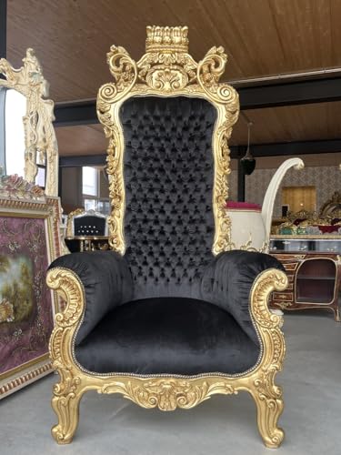 CasAmin Home & Living Riesiger Sessel mit Goldener Krone Königsthron Getufteter Schwarzer Samtthron im Barockstil mit Goldfinish für Kommerzielles Dekor als Party- und Eventdekor – Bild 5