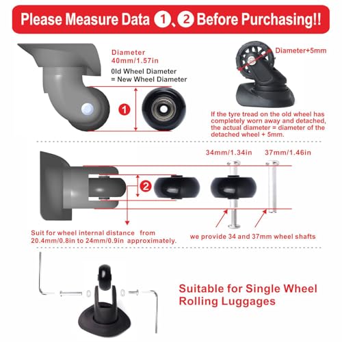 Suitcase Luggage Wheels Replacement Kit 4PC Diameter 1.57in/40mm Width 0.71in/18mm PU Wheels with Precision Ball Bearing for Swivel Caster Repair2