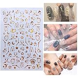 Yiicon 5 Sheets 3D Nail Art Stickers Metallic Nail Decals Star Moon Glitter Nail Art Design Self...