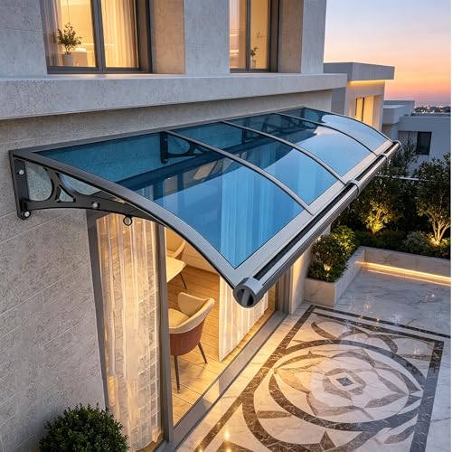 Marquesina Puerta Exterior, Techo de Policarbonato Hueco 5 mm con Estructura de ABS, Tejadillo Transparente, Protección contra la Lluvia, la Nieve y los Rayos UV