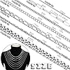 PH PandaHall 7 Styles Necklace Chains Set 304 Stainless Steel Rope/Paperclip/Twist Link/Cuban Link/Snake Chain Metal Chains Set for Necelace Jewellery DIY Statement Necklace for Men Women 6.5m #1