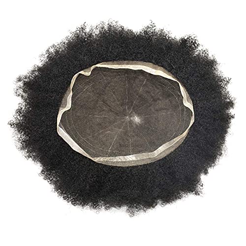 Afro Toupee for Black Men 8X10 All Transparent French Lace Kinky Curly Human Hair African American Mens Replacement System Wigs (Afro Wavy 4mm, #1B Natural Black) - Image 7