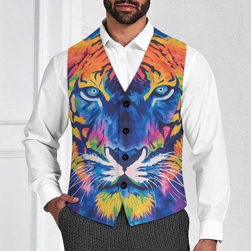 Tie Dye Pattern of Tiger Men's Suit Vest Slim Fit V-Ncek Waistcoat Business Casual Vest2