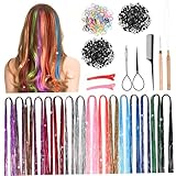 Mèches de cheveux pailletées - faciles à appliquer : le kit de guirlandes comprend des élastiques à cheveux, des pinces à cheveux et d'autres outils, ce qui rend l'application simple et rapide des extensions de guirlandes pour la plupart des gens, kit de de cheveux