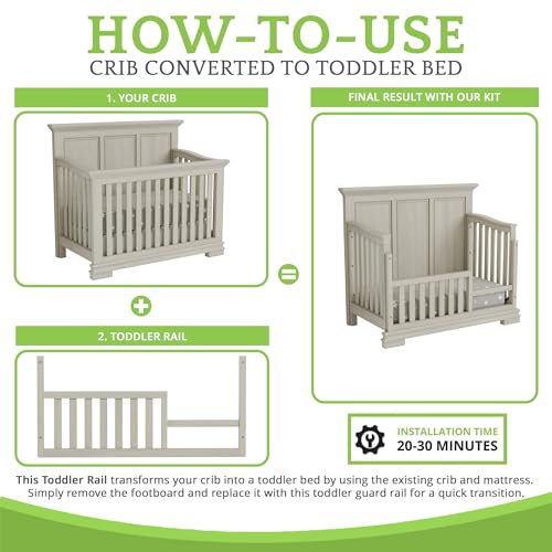 Image of Toddler Bed Safety Guard Rail for Oxford Baby, Soho, Ozlo & Avalon Baby Convertible Cribs - Solid Wood Rail for Toddler Bed Conversion - Safety Rails for Children (Oak Gray, Option 1)