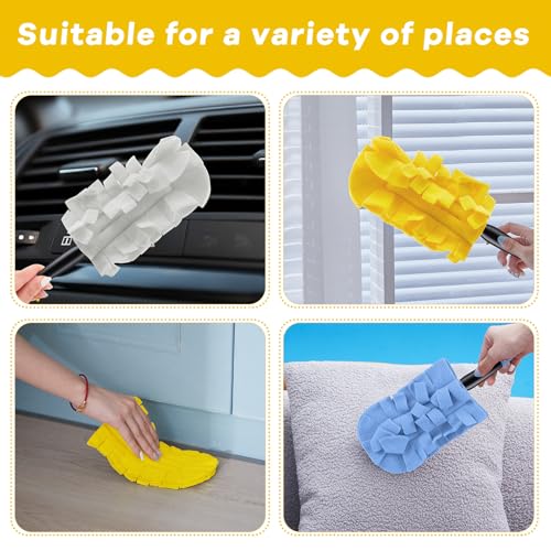 Image of Zubebe 3 Pcs Reusable Duster Refills Fleece,White, Blue, Yellow | Soft Polyester Fiber Flat Duster Refill Multi Surface Washable Cleaning Pad Tools for Home, Blinds, Car, Pet, Furniture, Fans