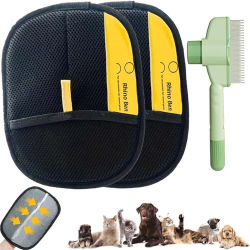YUBBYSTU 2 Pezzi Guanti Statici per Rimozione dei Peli Animali Domestici,Guanti antistatici per peli di Animali, Spazzola per Capelli autopulente