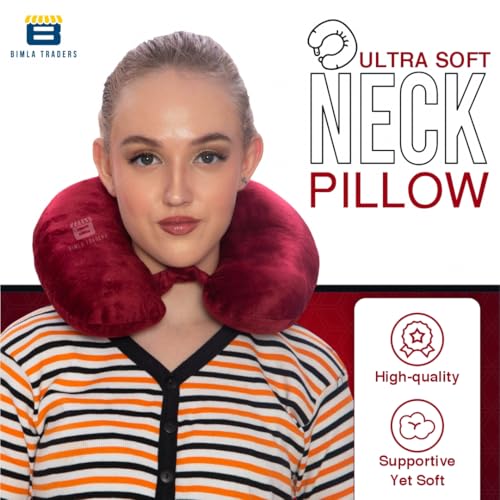 Image of CRAE Travel Neck Pillow for Men & Women | Soft Fibre Cushion for Flight, Car & Train | Soft Velvet Fabric with Attachable Snap Strap | Cervical Support for Neck Pain Relief.Pack of 1(Maroon)