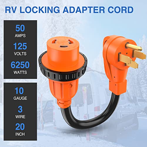 Image of Nilight RV Locking Adapter Cord 50 Amp to 30 Amp Pure Copper Heavy Duty Dog Bone Plug 10 Gauge Wire 14-50P to L5-30R 50M /30F Weatherproof Cord for RV Camper Caravan Van Trailer