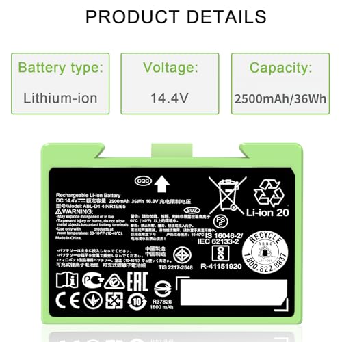 Image of ABL-D1 36Wh Battery for iRobot Roomba i7 i7+ j7 j7+ 7150 7158 7556 7558 i3 i3+ i4 i4+ i8 i8+ and e5 e6 5150 6198 Replacement Battery for Roomba i and e and j Series 2500mAh